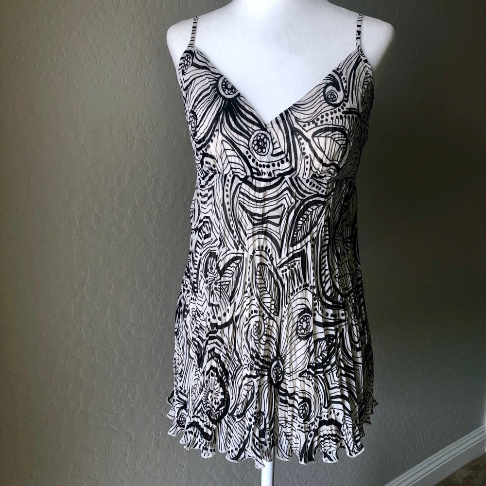 WHBM Small Silk Black Cream Empire Babydoll Lined